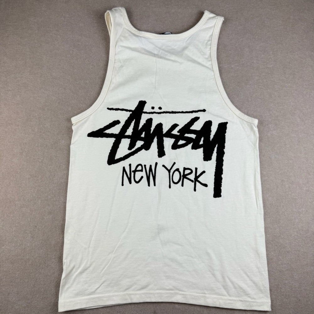 Stussy New York Tank Top Mens S Cream Streetwear Graphic Sleeveless Tee